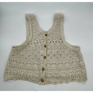 House of Harlow 1960 Revolve Crochet Knit Crop Top L Beige Cotton Boho‎ Hippie